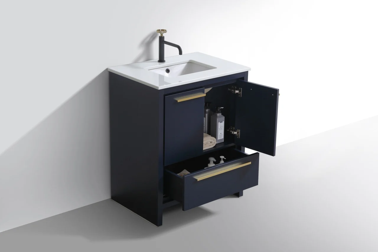 Kubebath Dolce 30″ Inch Navy Blue Modern Bathroom Vanity With Quartz Countertop - Image 5