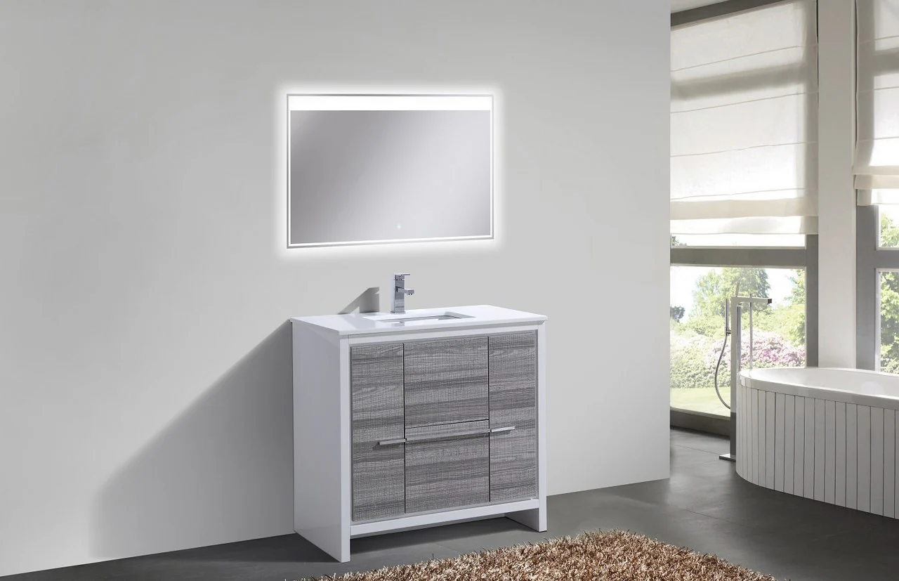 Kubebath Dolce 36″ Inch Ash Gray Modern Bathroom Vanity With Quartz Countertop - Image 2