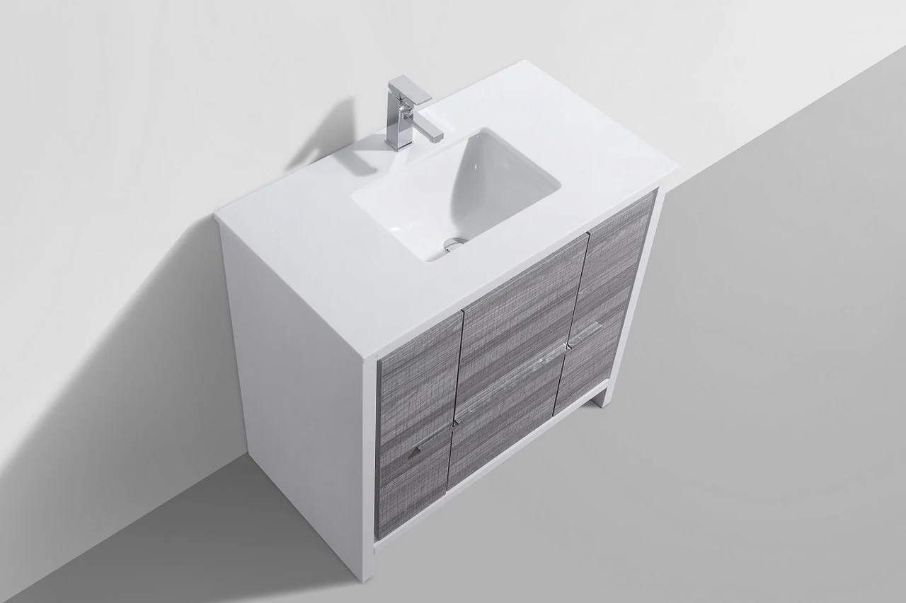 Kubebath Dolce 36″ Inch Ash Gray Modern Bathroom Vanity With Quartz Countertop - Image 3