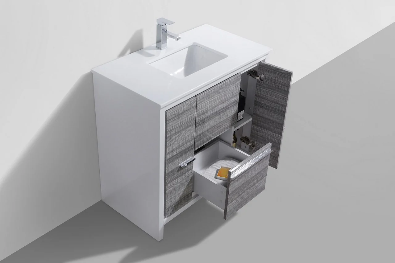 Kubebath Dolce 36″ Inch Ash Gray Modern Bathroom Vanity With Quartz Countertop - Image 4