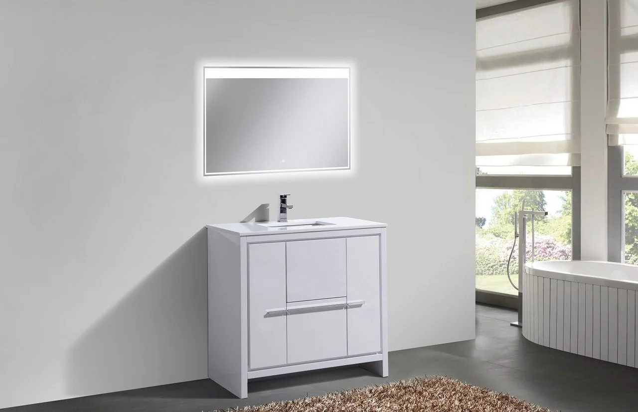 Kubebath Dolce 36″ Inch High Gloss White Modern Bathroom Vanity With Quartz Countertop - Image 2