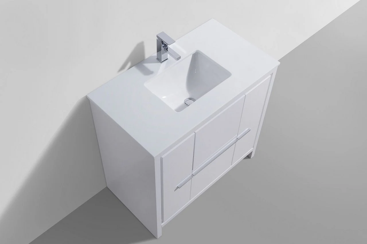 Kubebath Dolce 36″ Inch High Gloss White Modern Bathroom Vanity With Quartz Countertop - Image 3