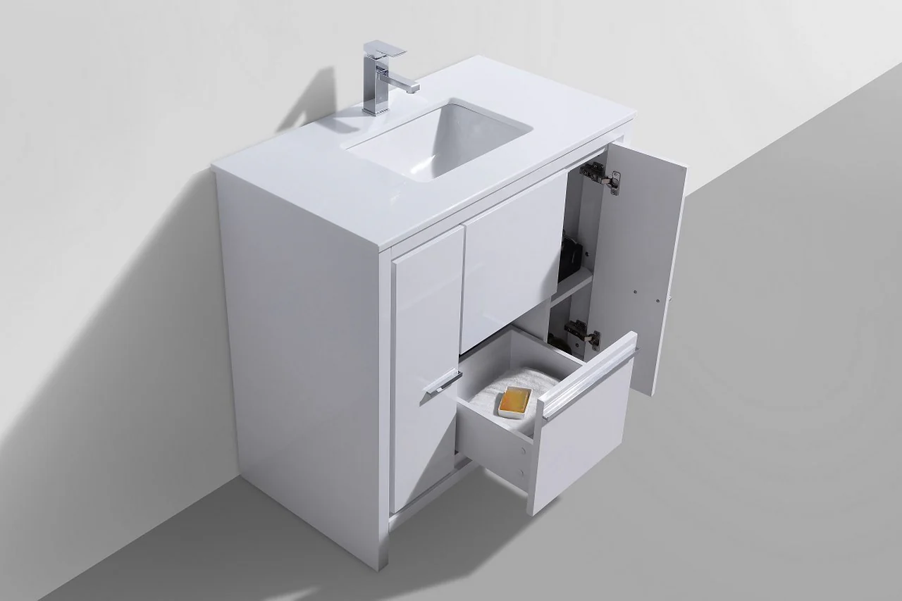 Kubebath Dolce 36″ Inch High Gloss White Modern Bathroom Vanity With Quartz Countertop - Image 4