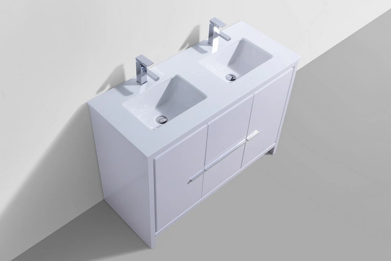 Kubebath Dolce 48″ Inch Double Sink High Gloss White Modern Bathroom Vanity With Quartz Countertop - Image 3