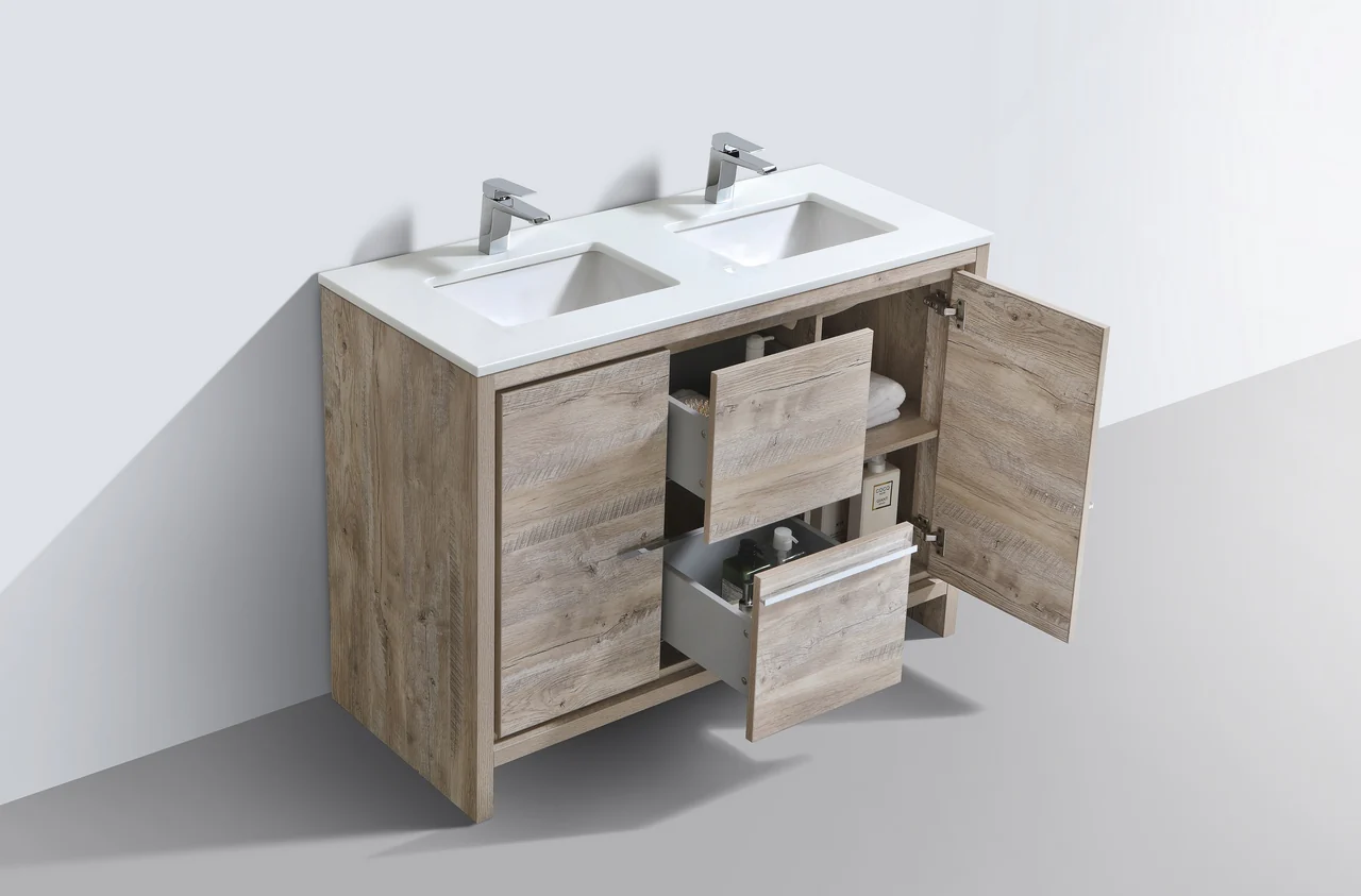 Kubebath Dolce 48″ Inch Double Sink Nature Wood Modern Bathroom Vanity With Quartz Countertop - Image 4