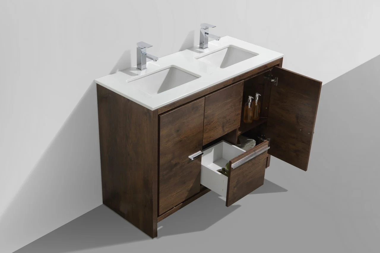 Kubebath Dolce 48″ Inch Double Sink Rose Wood Modern Bathroom Vanity With Quartz Countertop - Image 3