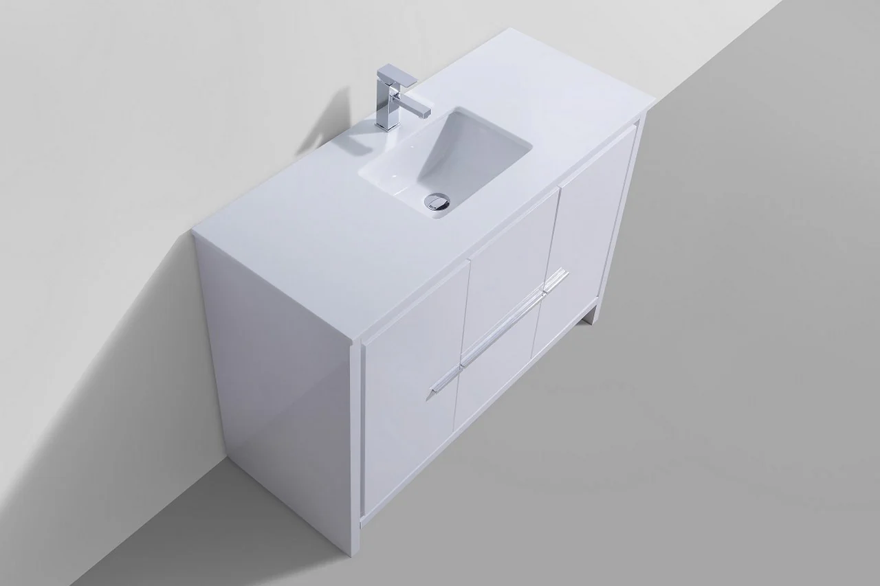 Kubebath Dolce 48″ Inch High Gloss White Modern Bathroom Vanity With Quartz Countertop - Image 3