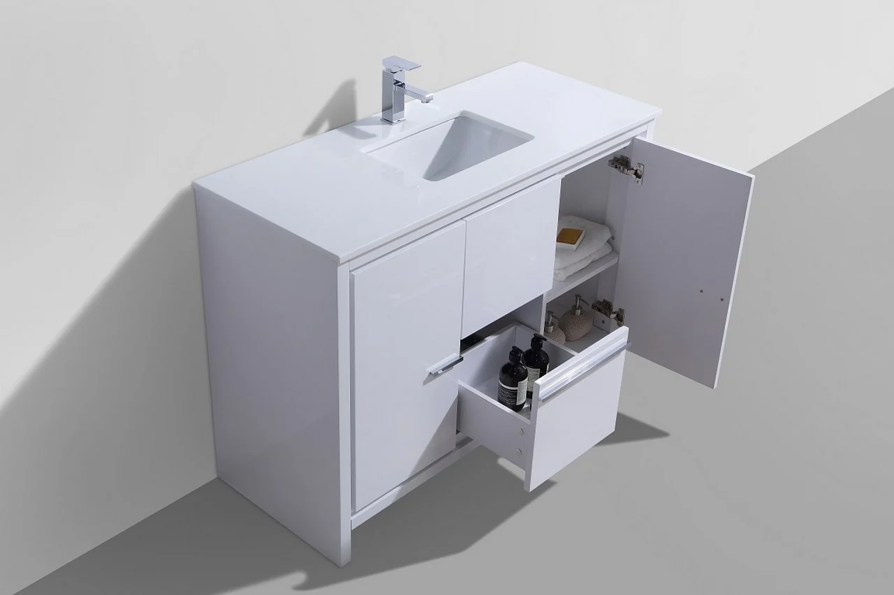 Kubebath Dolce 48″ Inch High Gloss White Modern Bathroom Vanity With Quartz Countertop - Image 4
