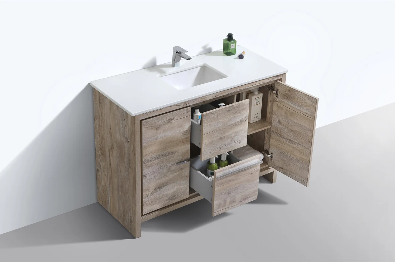 Kubebath Dolce 48″ Inch Single Sink Nature Wood Modern Bathroom Vanity With Quartz Countertop - Image 3
