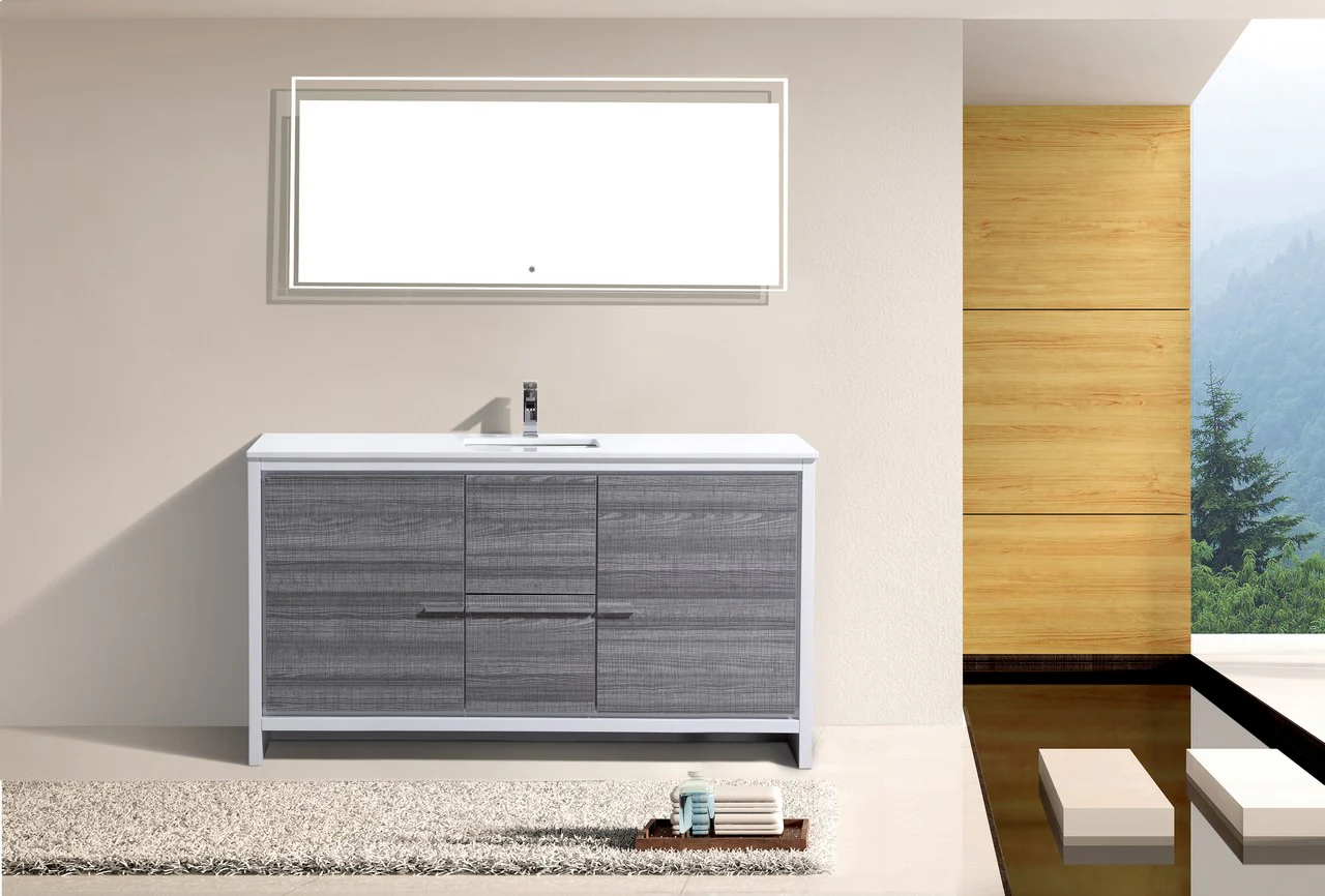Kubebath Dolce 60″ Inch Ash Gray Modern Bathroom Vanity With Quartz Countertop - Image 3