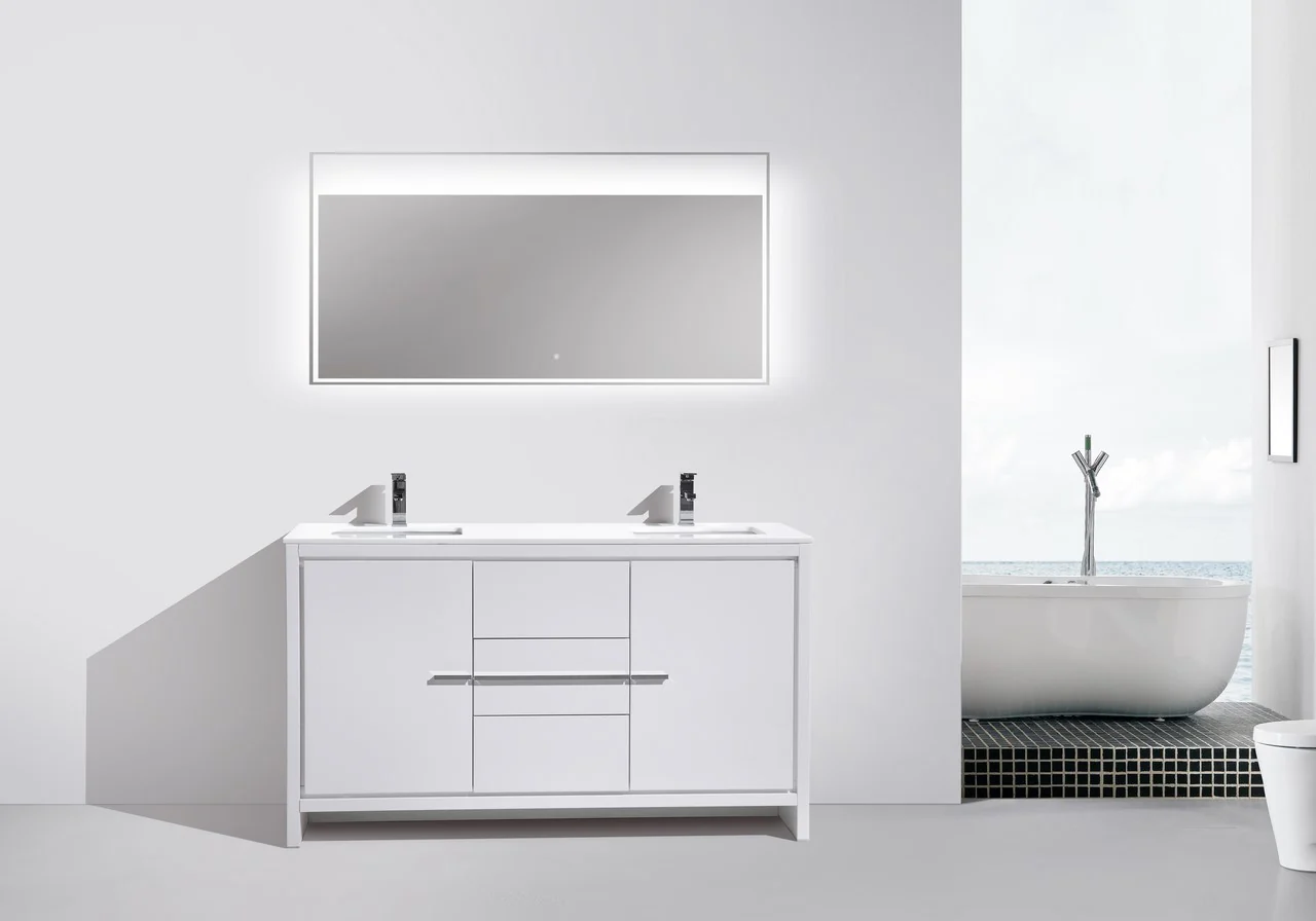 Kubebath Dolce 60″ Inch Double Sink High Gloss White Modern Bathroom Vanity With Quartz Countertop - Image 2