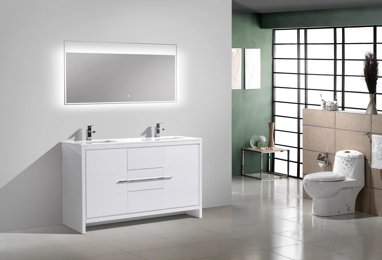 Kubebath Dolce 60″ Inch Double Sink High Gloss White Modern Bathroom Vanity With Quartz Countertop - Image 3
