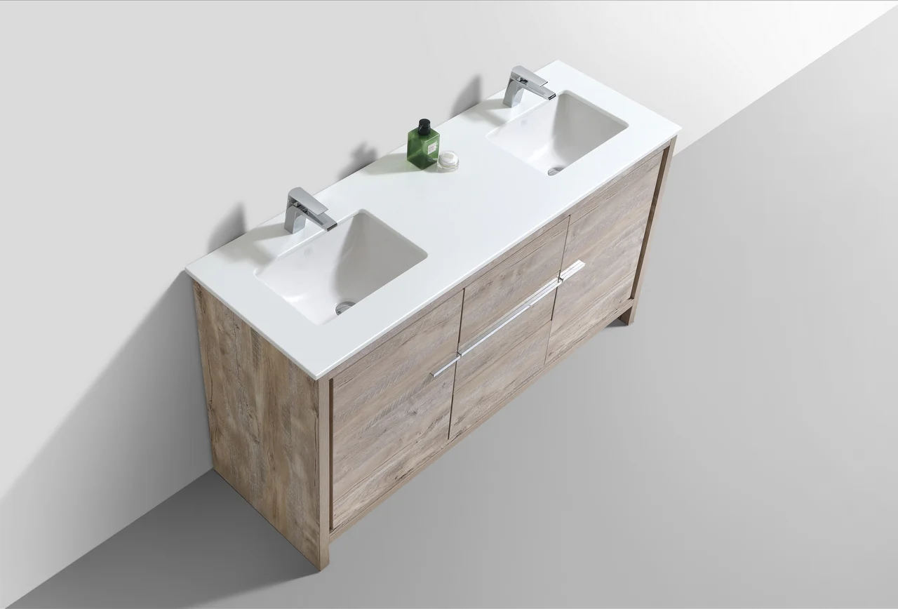 Kubebath Dolce 60″ Inch Double Sink Nature Wood Modern Bathroom Vanity With Quartz Countertop - Image 3