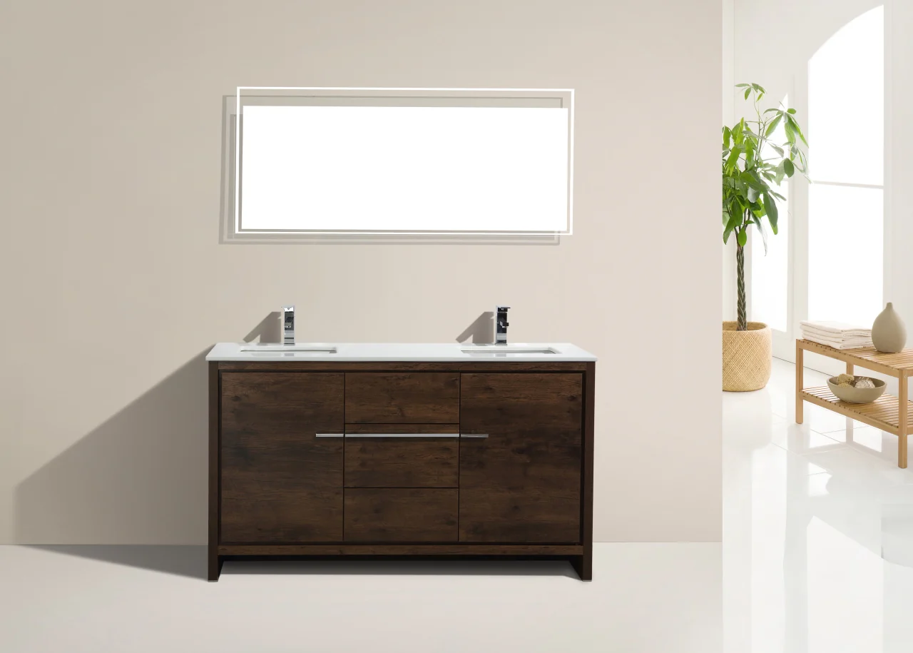 Kubebath Dolce 60″ Inch Double Sink Rose Wood Modern Bathroom Vanity With Quartz Countertop - Image 2