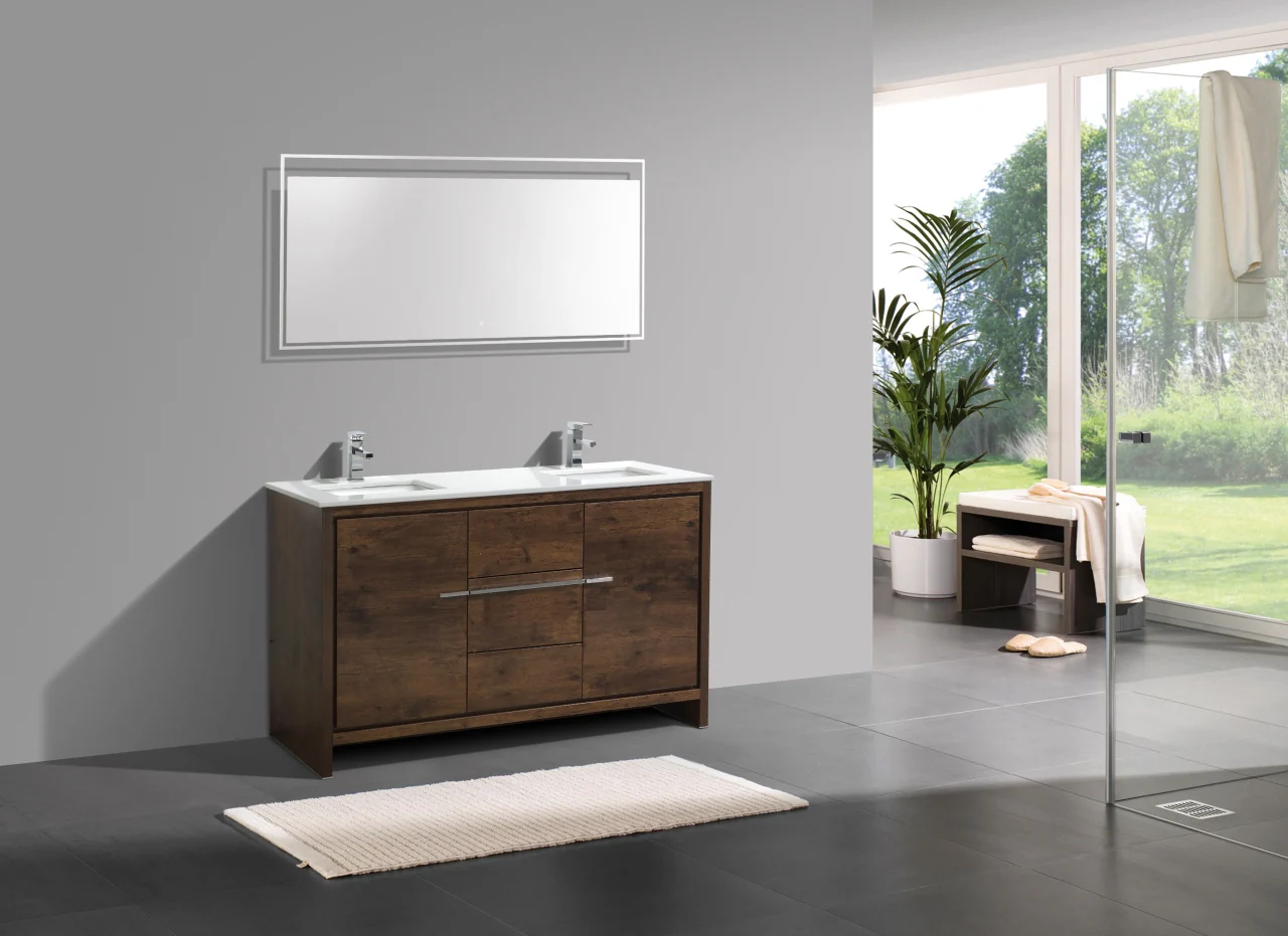 Kubebath Dolce 60″ Inch Double Sink Rose Wood Modern Bathroom Vanity With Quartz Countertop - Image 3