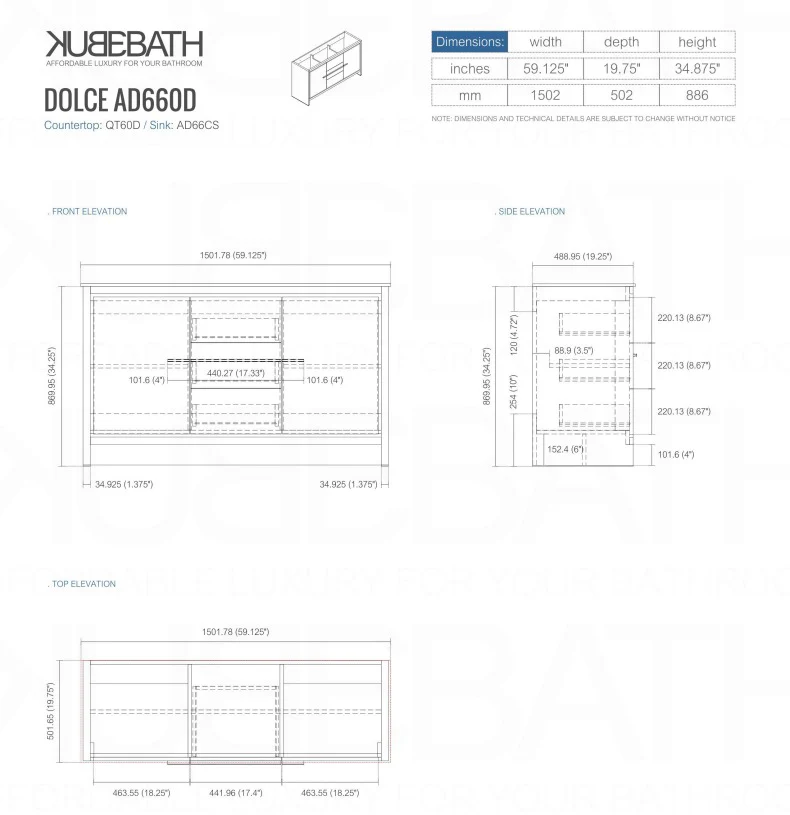 Kubebath Dolce 60″ Inch Double Sink Rose Wood Modern Bathroom Vanity With Quartz Countertop - Image 4