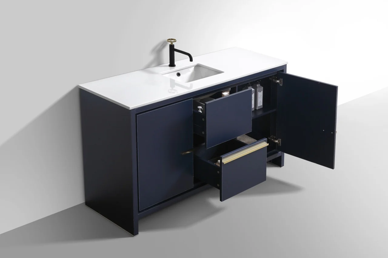 Kubebath Dolce 60″ Inch Navy Blue Modern Bathroom Vanity With Quartz Countertop - Image 5