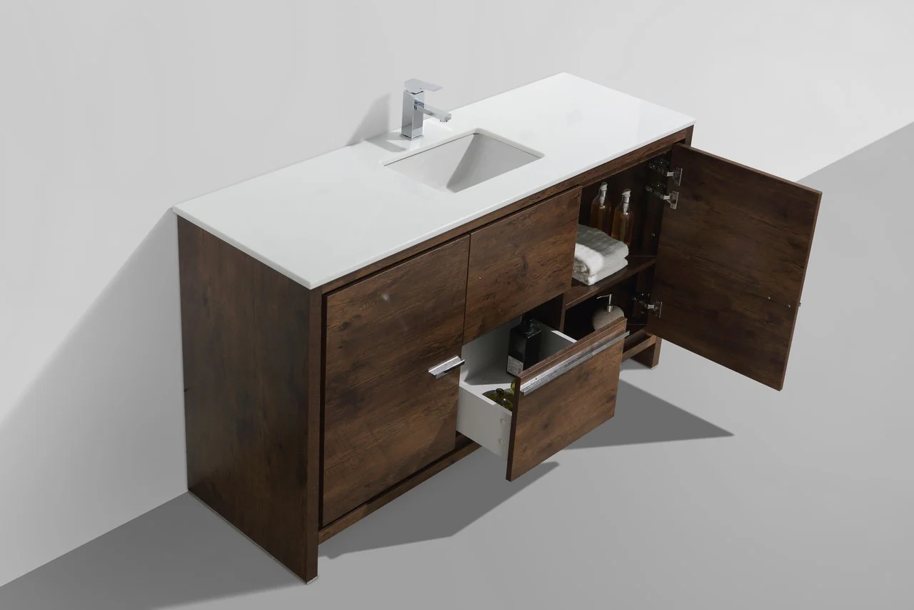 Kubebath Dolce 60″ Inch Rose Wood Modern Bathroom Vanity With Quartz Countertop - Image 3