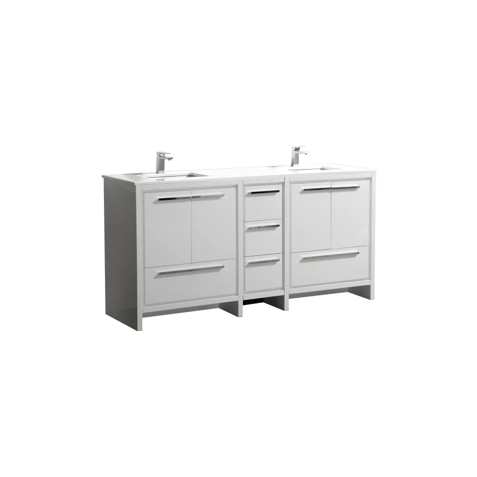 Kubebath Dolce 72″ Inch Gloss White Modern Bathroom Vanity With Quartz Countertop( eta - June )