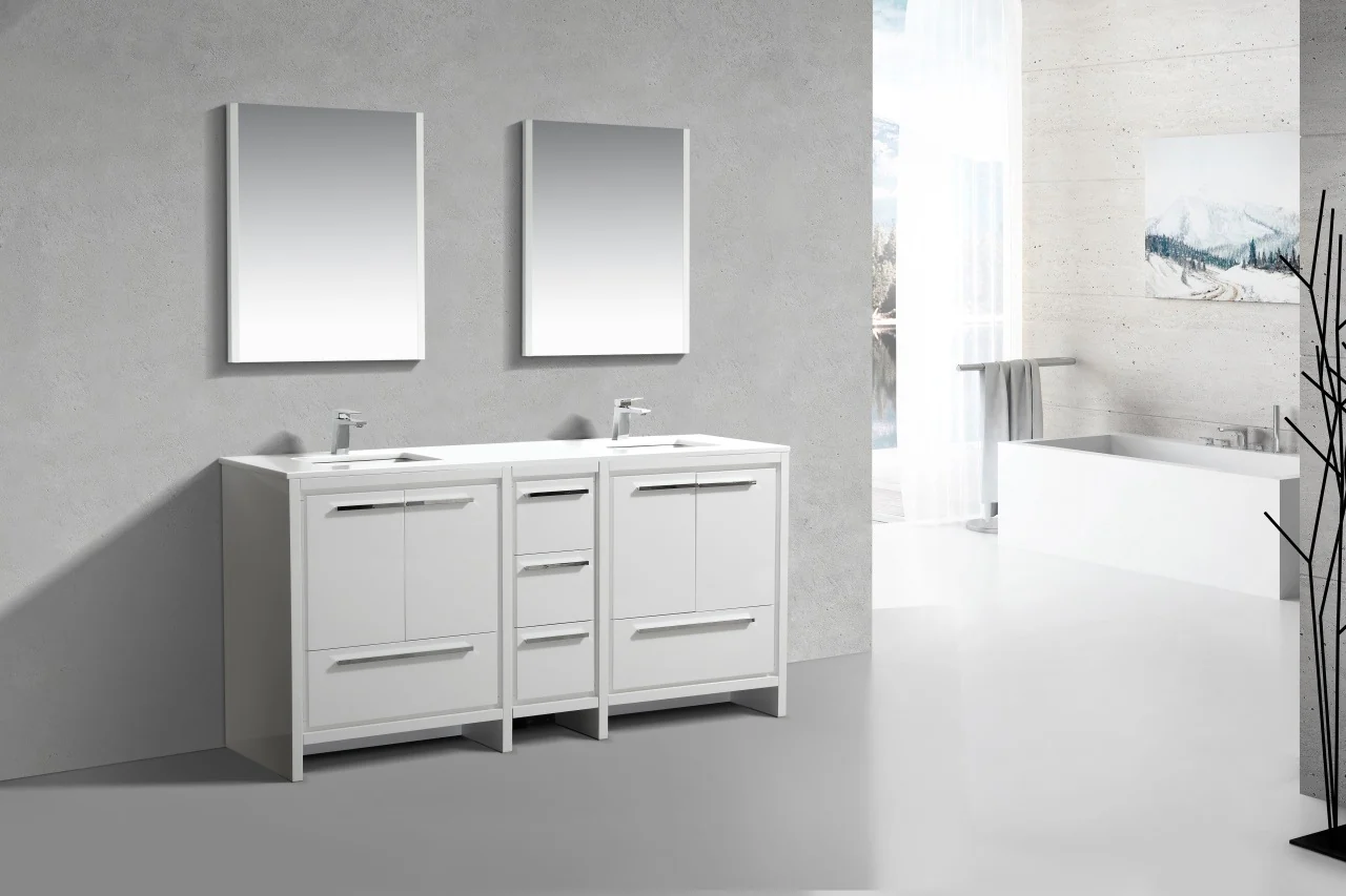 Kubebath Dolce 72″ Inch Gloss White Modern Bathroom Vanity With Quartz Countertop( eta - June ) - Image 3