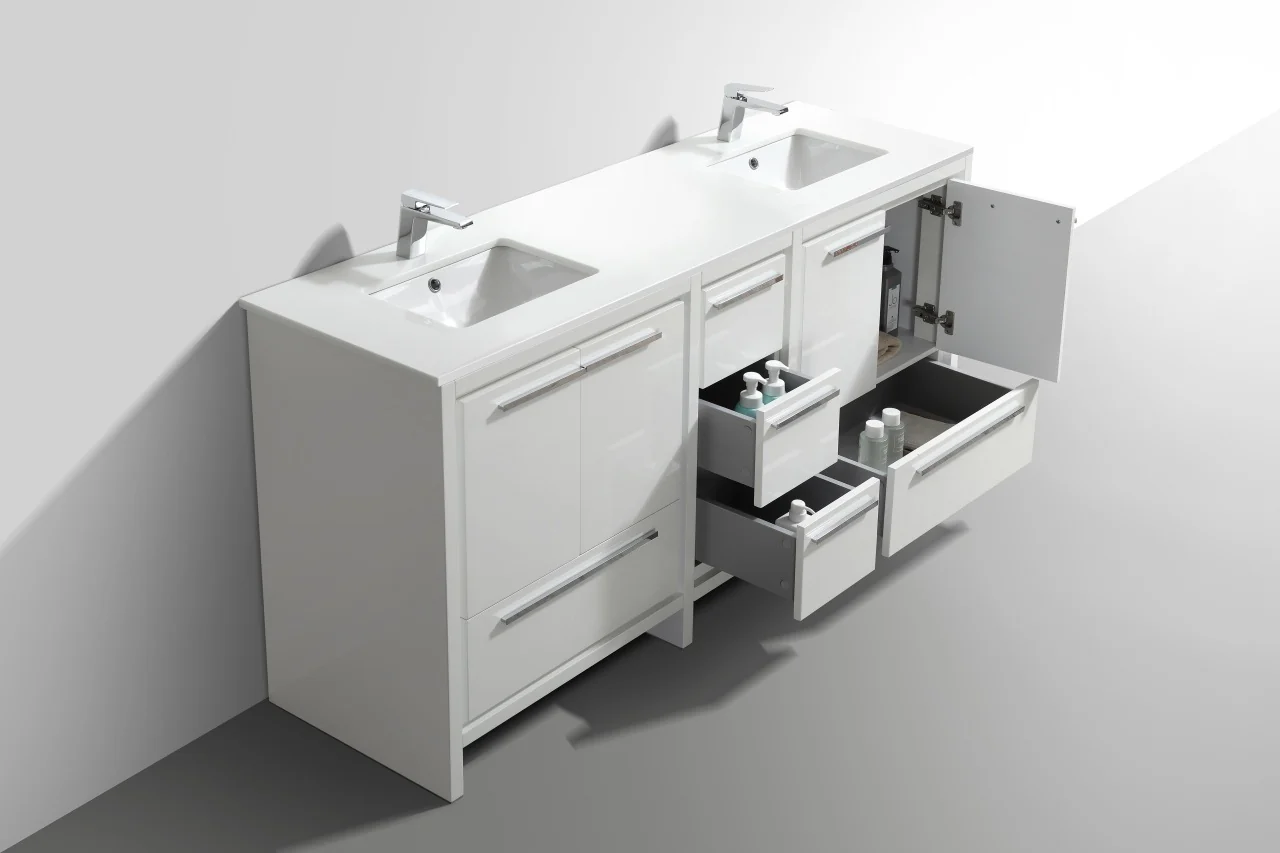 Kubebath Dolce 72″ Inch Gloss White Modern Bathroom Vanity With Quartz Countertop( eta - June ) - Image 5