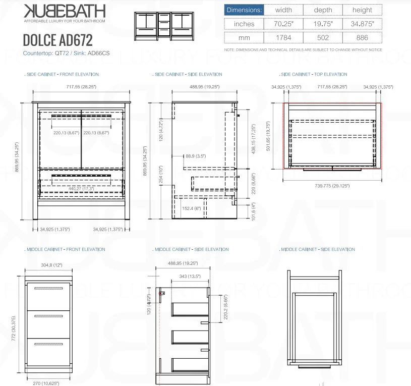 Kubebath Dolce 72″ Inch Gloss White Modern Bathroom Vanity With Quartz Countertop( eta - June ) - Image 6