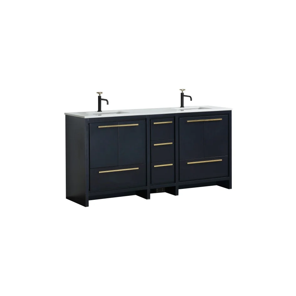 Kubebath Dolce 72″ Inch Navy Blue Modern Bathroom Vanity With Quartz Countertop