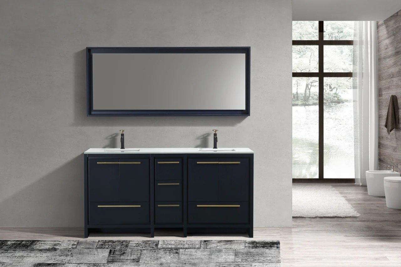 Kubebath Dolce 72″ Inch Navy Blue Modern Bathroom Vanity With Quartz Countertop - Image 2