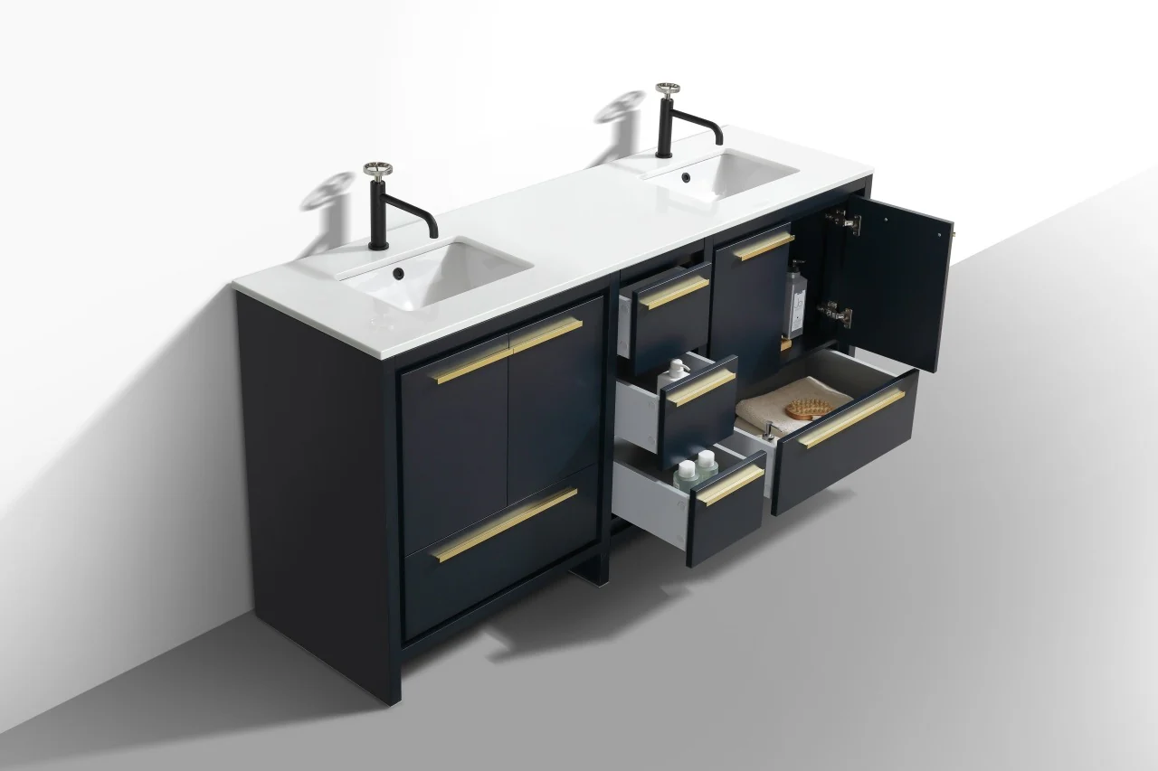 Kubebath Dolce 72″ Inch Navy Blue Modern Bathroom Vanity With Quartz Countertop - Image 5