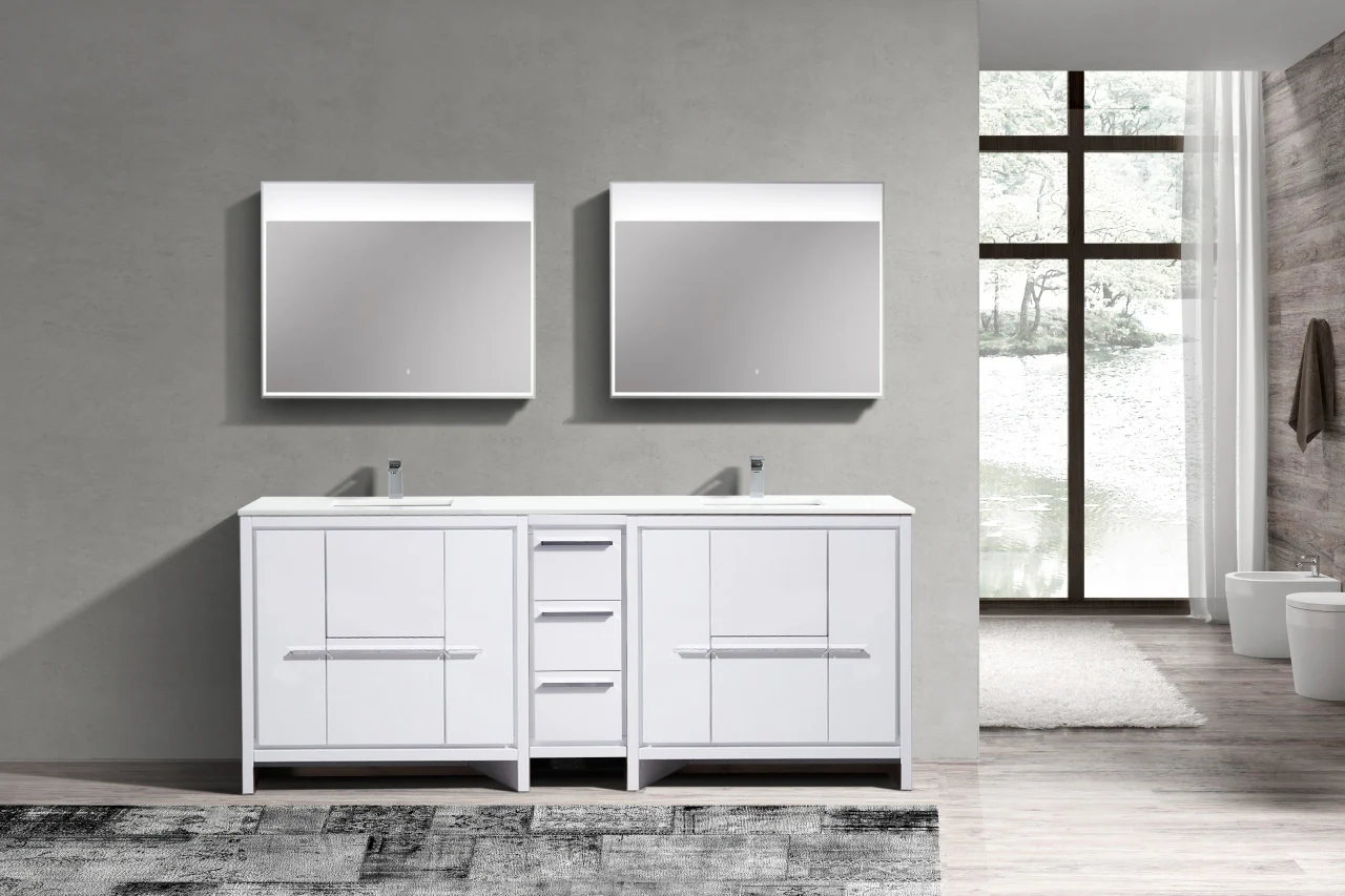 Kubebath Dolce 84″ Inch Double Sink Gloss White Modern Bathroom Vanity With Quartz Countertop - Image 2