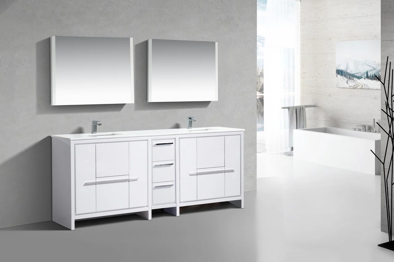 Kubebath Dolce 84″ Inch Double Sink Gloss White Modern Bathroom Vanity With Quartz Countertop - Image 3