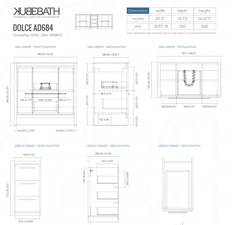 Kubebath Dolce 84″ Inch Double Sink Gloss White Modern Bathroom Vanity With Quartz Countertop - Image 4