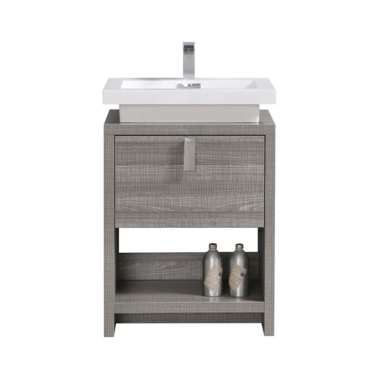 Levi 24″ Inch Ash Gray Modern Bathroom Vanity W/ Cubby Hole
