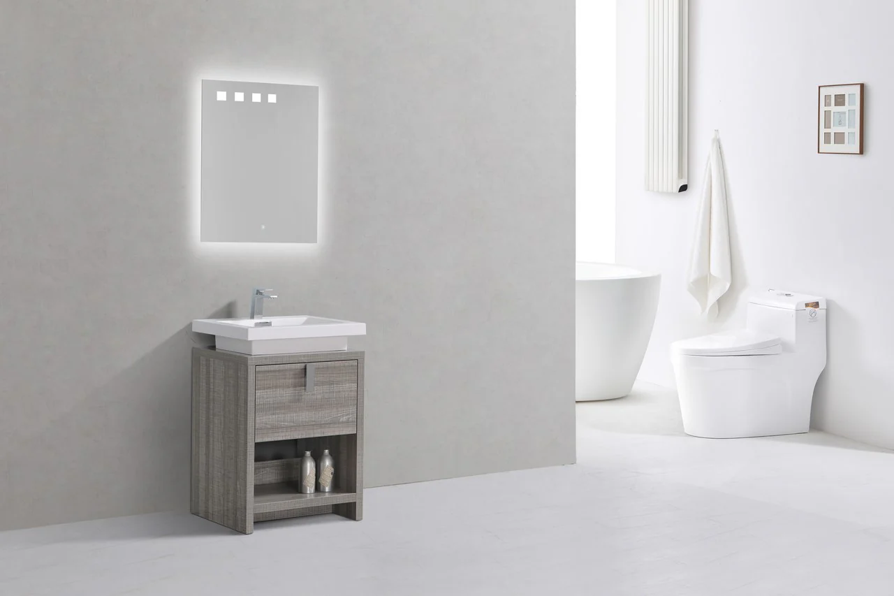 Levi 24″ Inch Ash Gray Modern Bathroom Vanity W/ Cubby Hole - Image 3