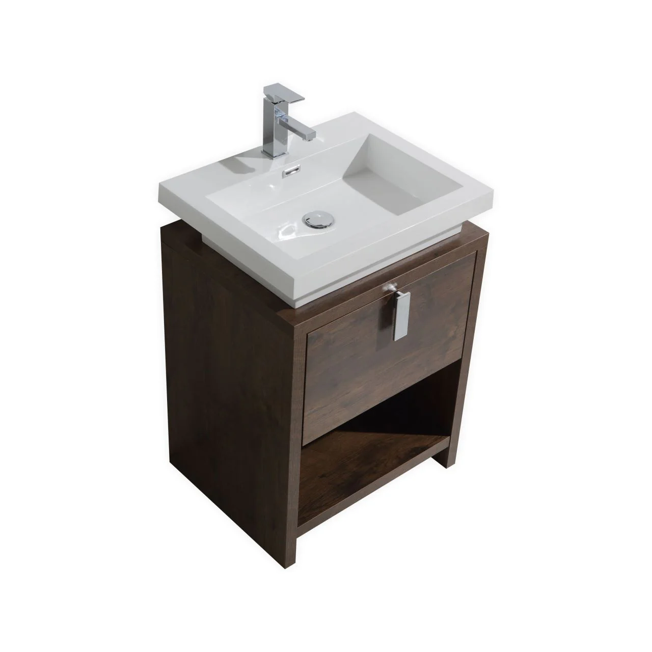 Levi 24″ Inch Rose Wood Modern Bathroom Vanity W/ Cubby Hole