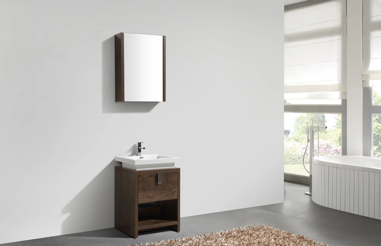 Levi 24″ Inch Rose Wood Modern Bathroom Vanity W/ Cubby Hole - Image 2