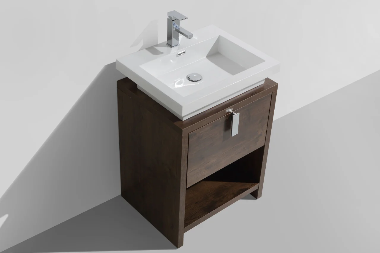 Levi 24″ Inch Rose Wood Modern Bathroom Vanity W/ Cubby Hole - Image 3