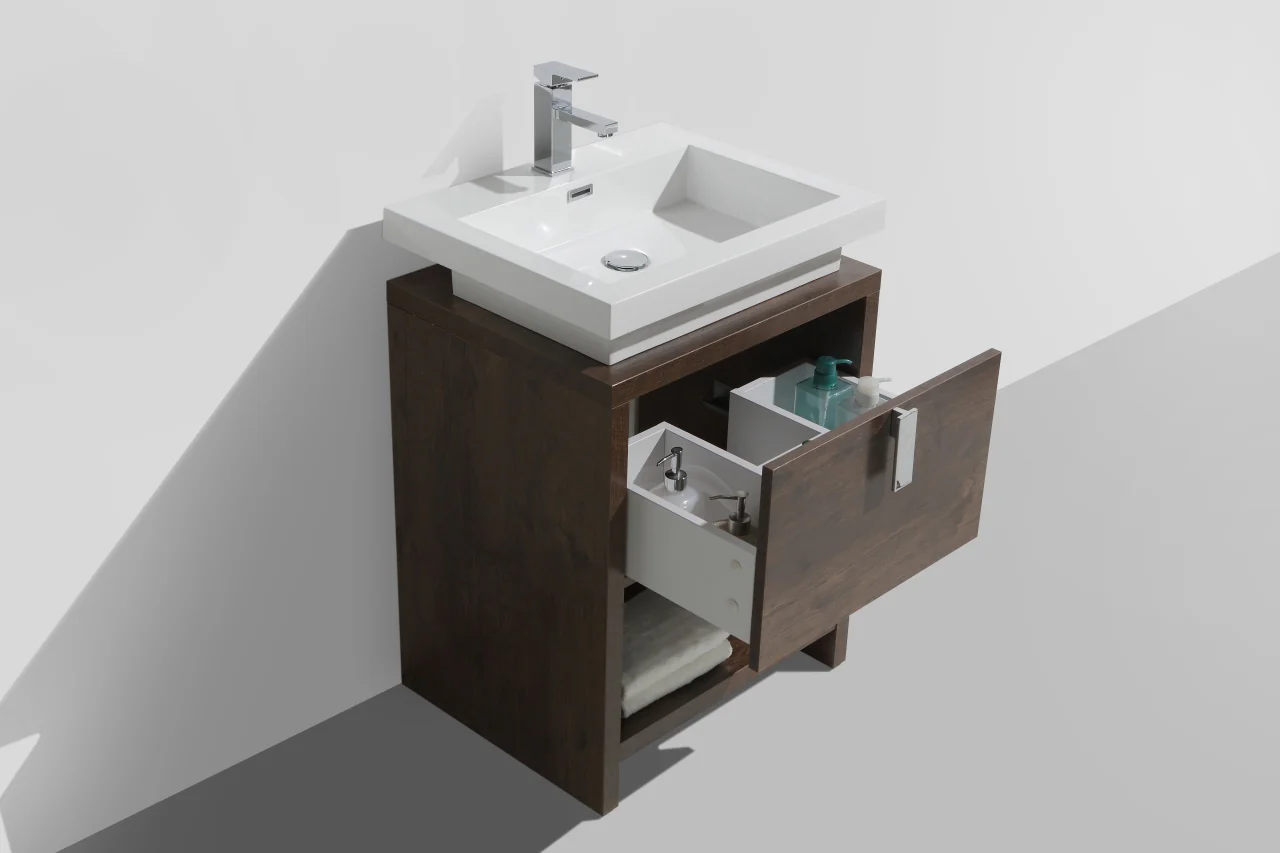 Levi 24″ Inch Rose Wood Modern Bathroom Vanity W/ Cubby Hole - Image 4
