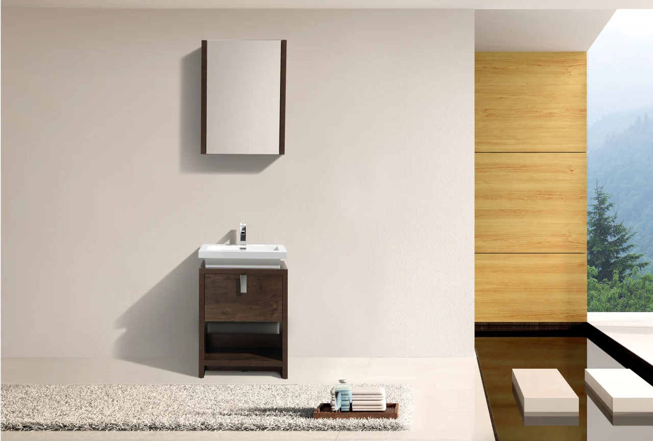 Levi 24″ Inch Rose Wood Modern Bathroom Vanity W/ Cubby Hole - Image 5