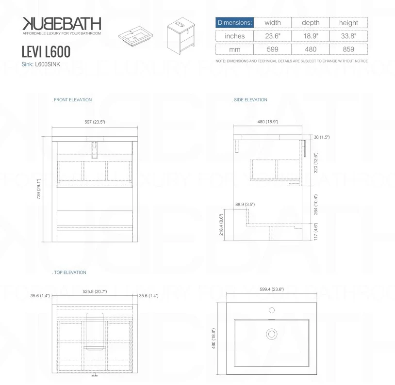 Levi 24″ Inch Ash Gray Modern Bathroom Vanity W/ Cubby Hole - Image 6