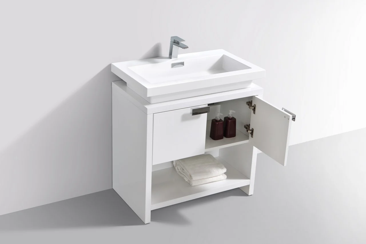 Levi 30″ Inch Gloss White Modern Bathroom Vanity W/ Cubby Hole - Image 3