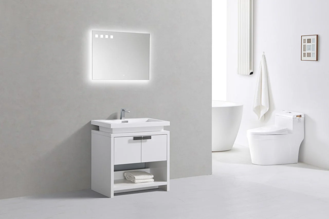 Levi 30″ Inch Gloss White Modern Bathroom Vanity W/ Cubby Hole - Image 4