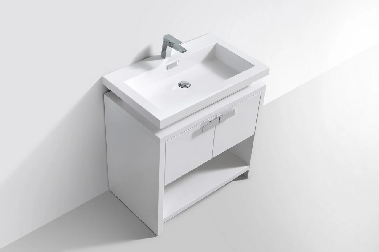Levi 30″ Inch Gloss White Modern Bathroom Vanity W/ Cubby Hole - Image 5