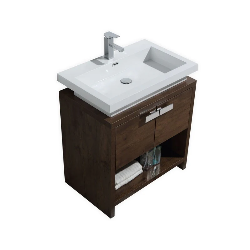 Levi 30″ Inch Rose Wood Modern Bathroom Vanity W/ Cubby Hole