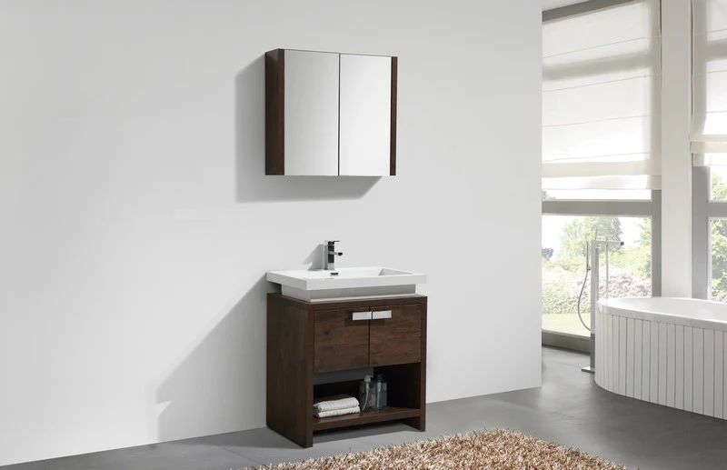 Levi 30″ Inch Rose Wood Modern Bathroom Vanity W/ Cubby Hole - Image 2