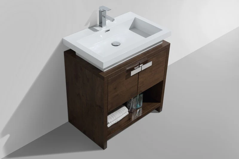Levi 30″ Inch Rose Wood Modern Bathroom Vanity W/ Cubby Hole - Image 3