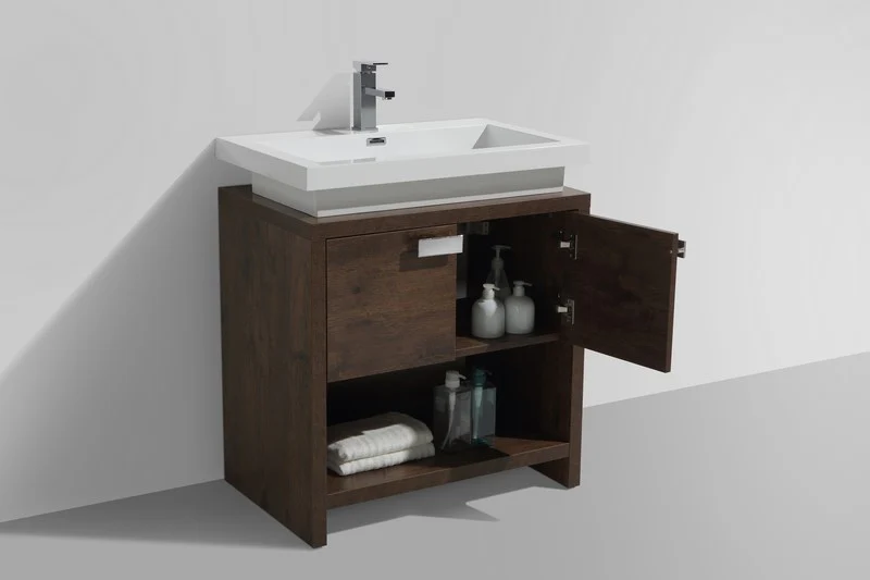 Levi 30″ Inch Rose Wood Modern Bathroom Vanity W/ Cubby Hole - Image 4