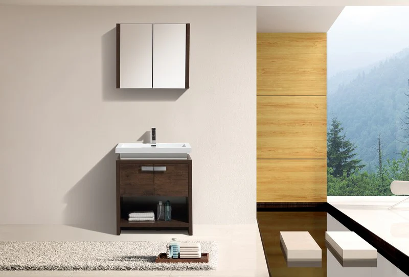 Levi 30″ Inch Rose Wood Modern Bathroom Vanity W/ Cubby Hole - Image 5
