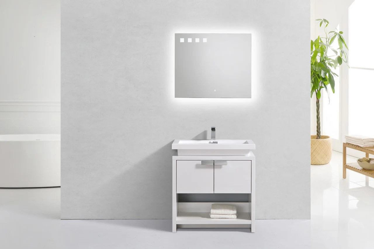 Levi 32″ Inch High Gloss White Modern Bathroom Vanity W/ Cubby Hole - Image 2