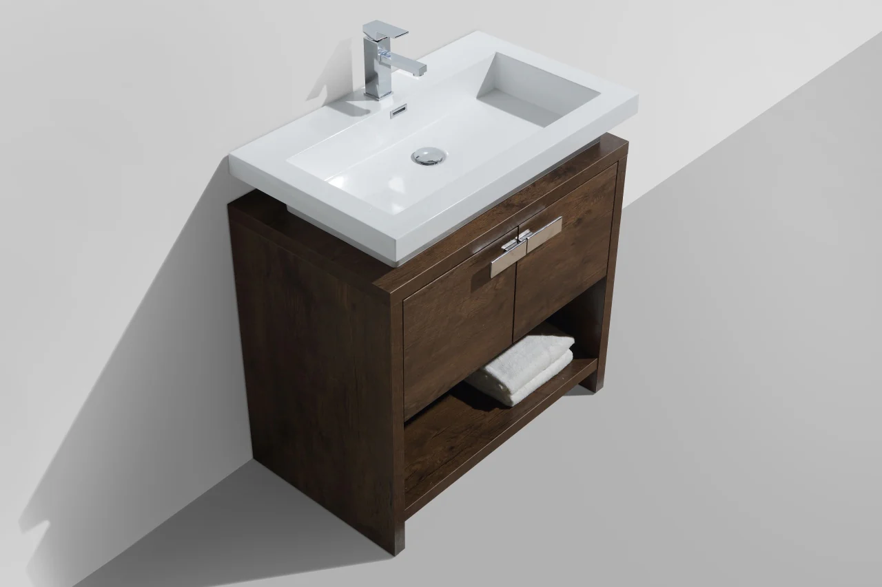Levi 32″ Inch Rose Wood Modern Bathroom Vanity W/ Cubby Hole - Image 3